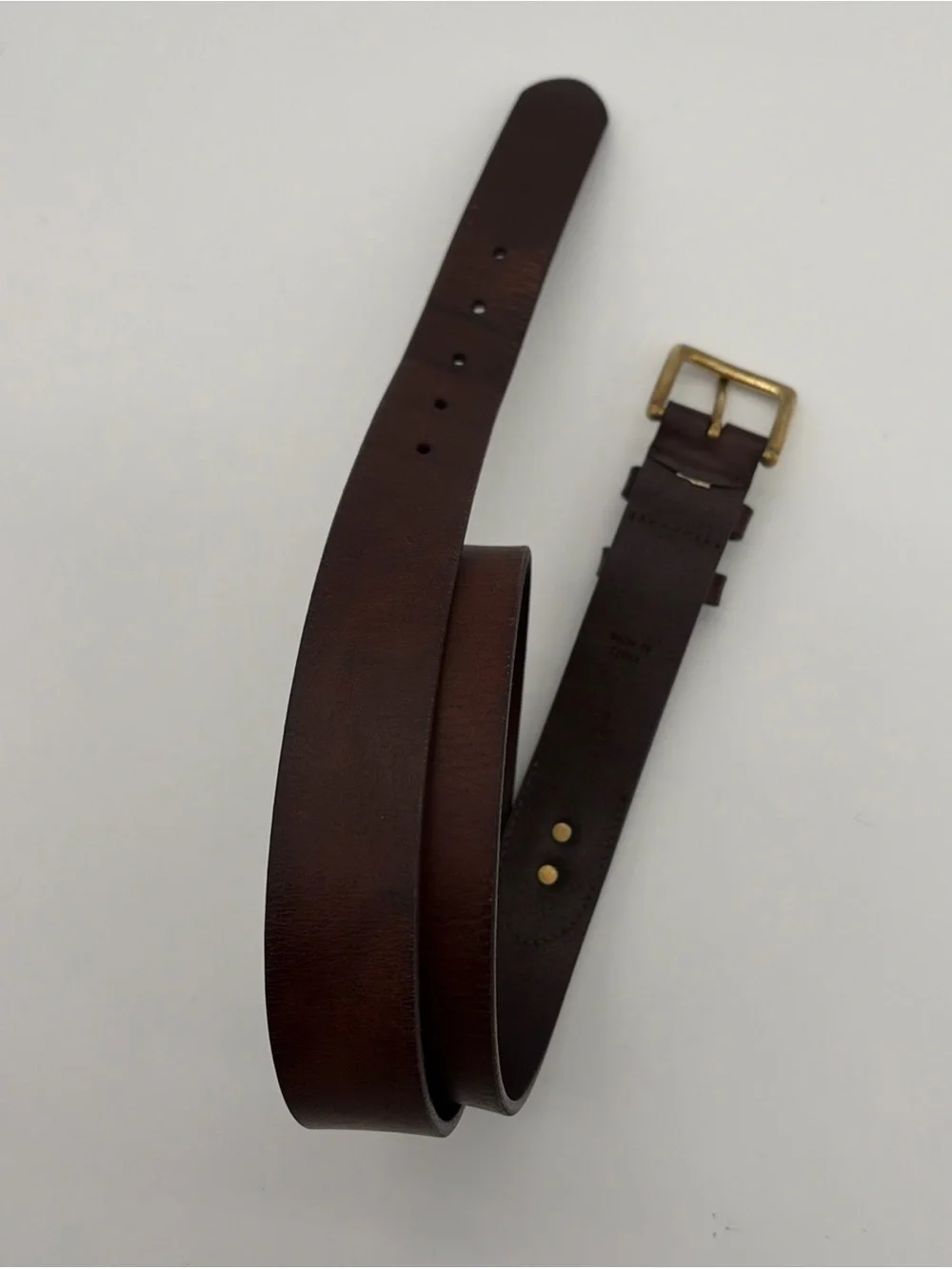Vintage POLO RALPH LAUREN Leather Belt Mens 38 Brown Brass Buckle Oval Plaque